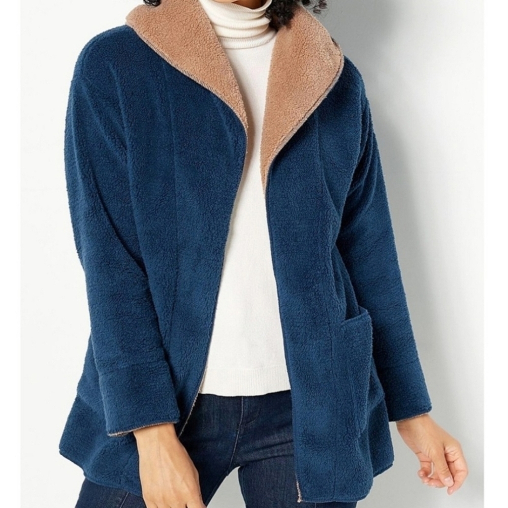 Koolaburra By Ugg Women's Navy Brown Sherpa Cozy Warm Thick Cardigan Size XL EUC